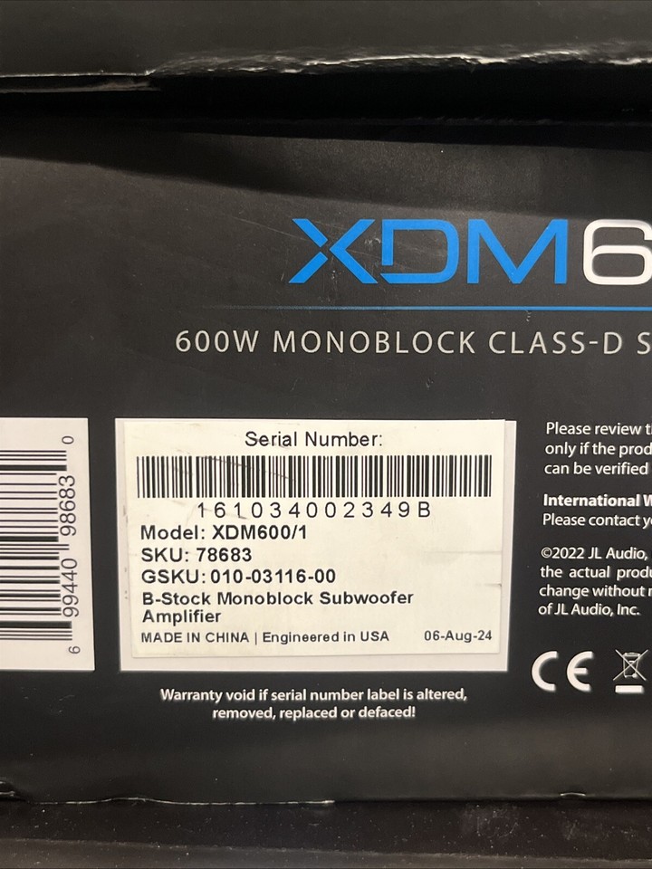 JL Audio XDM600/1 Marine Boat Car Mono Subwoofer Amplifier 600w RMS