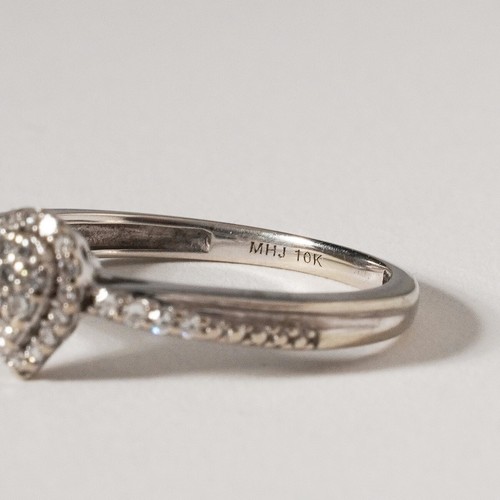 Michael Hill Pear Diamond Halo 10ct White Gold Ring Cluster Bypass Size M US 6 - Picture 7 of 9