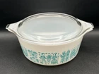 Pyrex Turquoise Amish Butter Print Casserole Dish 472 1.5 Pint & Lid | Vintage