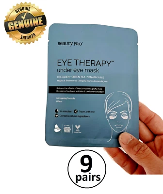BEAUTYPRO 9 Pairs Beauty Pro EYE THERAPY Under Eye Mask Collagen Green Tea Vitamin A & E