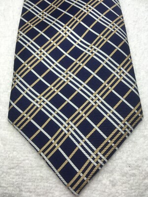 BIJOUX TERNER MENS TIE NAVY BLUE WITH BEIGE WHITE 4 X 61 NWOT
