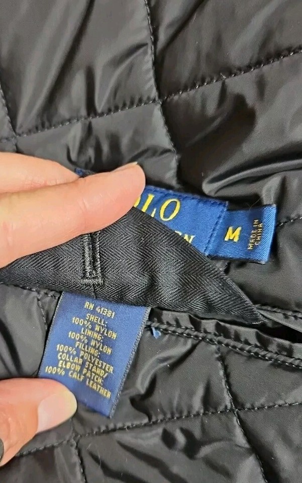 Polo Ralph Lauren Quilted Jacket Black Quilted Nylon Leather Elbow