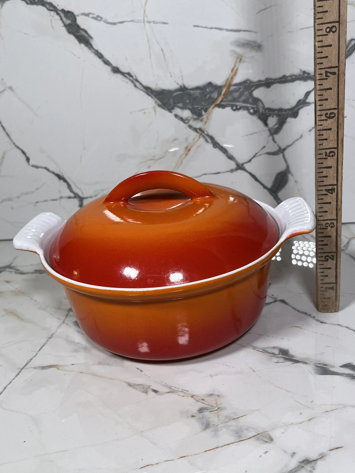 Descoware Cast Iron Enamel Dutch Oven Belgium 18 FE Flame Orange 6.5”
