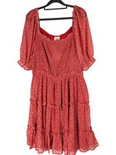 Hayden Los Angeles Dress Women Plus size 2XL Red Floral Ruffled Smocked Romantic