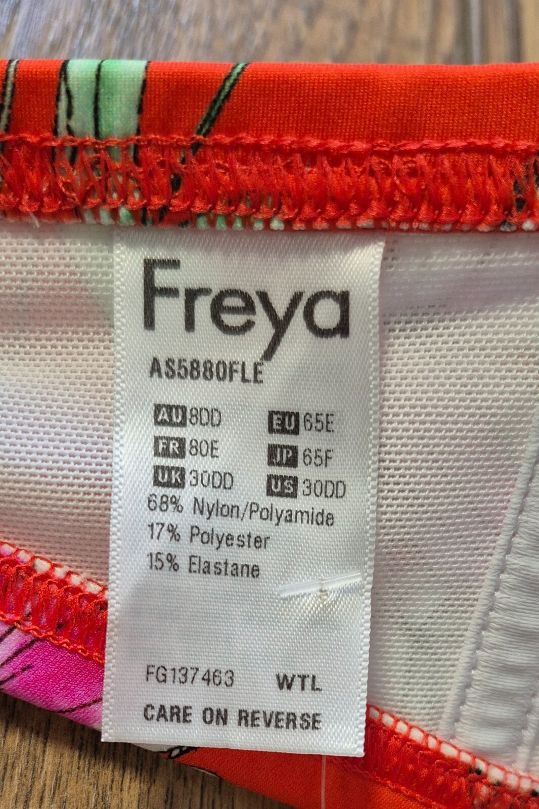 Freya 'Wild Flower' Bikini Top Red/Multi 30DD NWT image 5