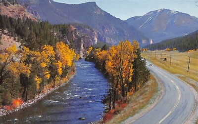 Gallatin Canyon Highway in Autumn Chrome Postcard Bozeman Montana Unposted