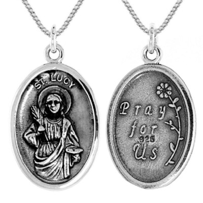 Sterling Silver Lucy Oval-Shaped Medal Pendant Charm, Italian Box  Chain