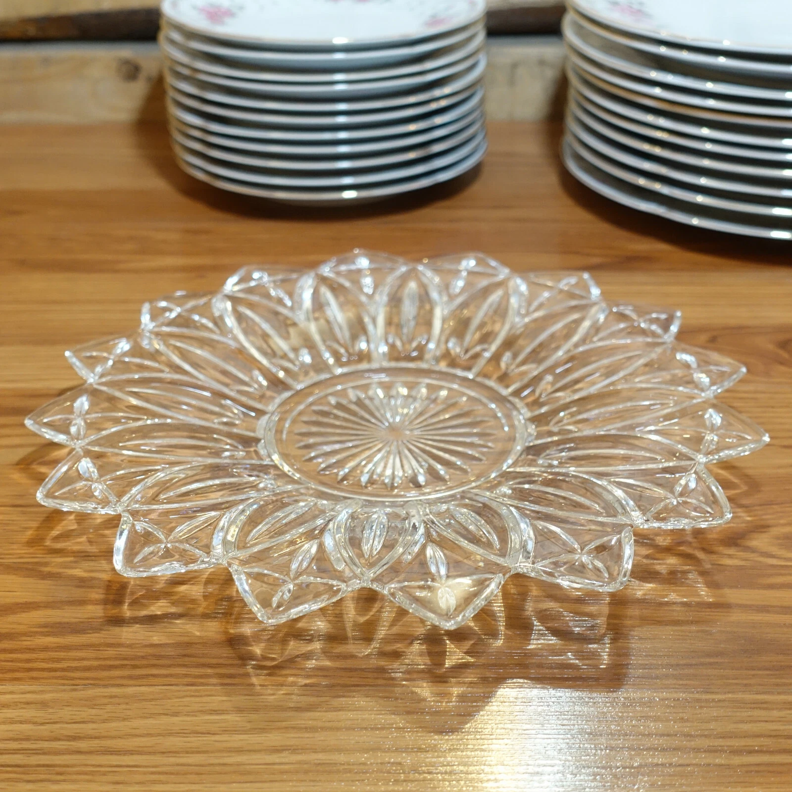 Federal Glass Sandwich Plate Petal Clear Sunburst Center Swanky Barn