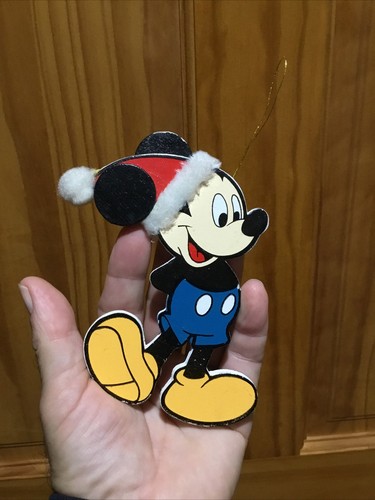 Mickey Mouse w/Santa Hat Embellishment, Wood Ornament Disney Handcrafted 1985