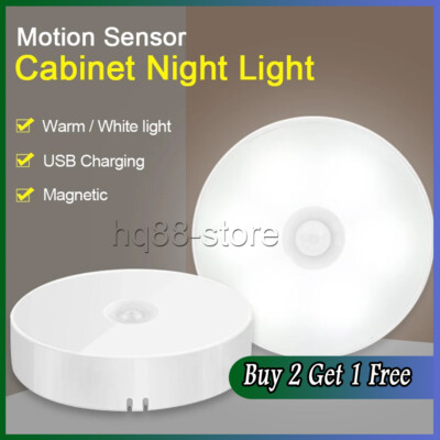 8 LED Motion Sensor Light PIR USB Battery Wireless Wall Cabinet Stair ...