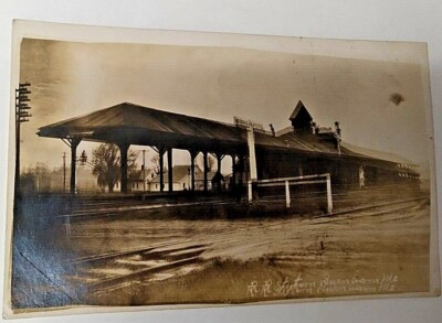 Real Photograph Post Card Burnham, ME Maine RR Train Station Depot c1910 B&MLRR