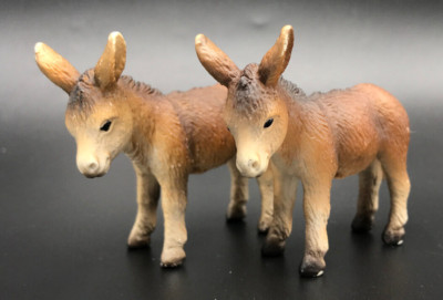 Farm World 2 DONKEY FOALS 13628 Schleich 2002 Baby 2.75'' Brown Bonkey