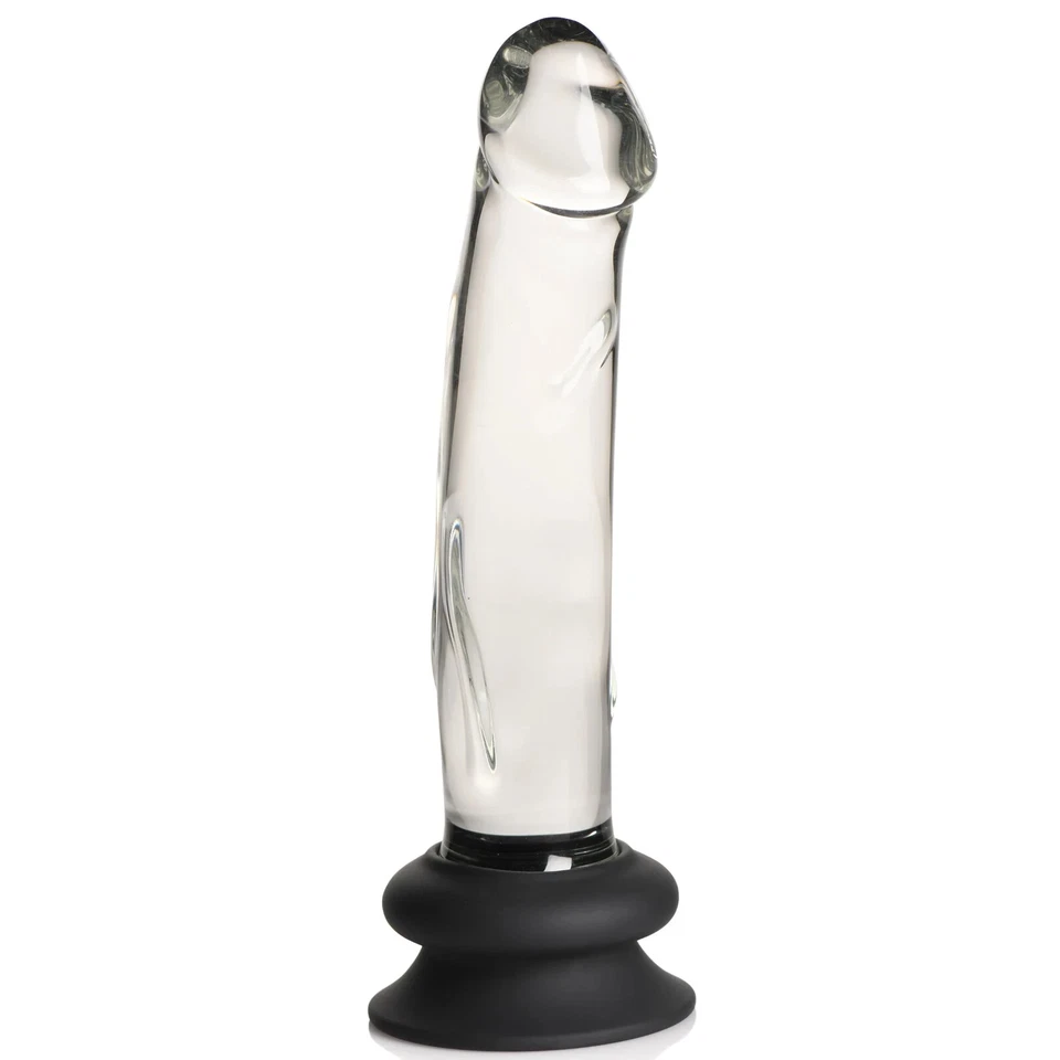 Pleasure Crystals 玻璃 Dildo 带硅胶底座 5.6 英寸 - 透明/黑色 — 第 2/4 张图片