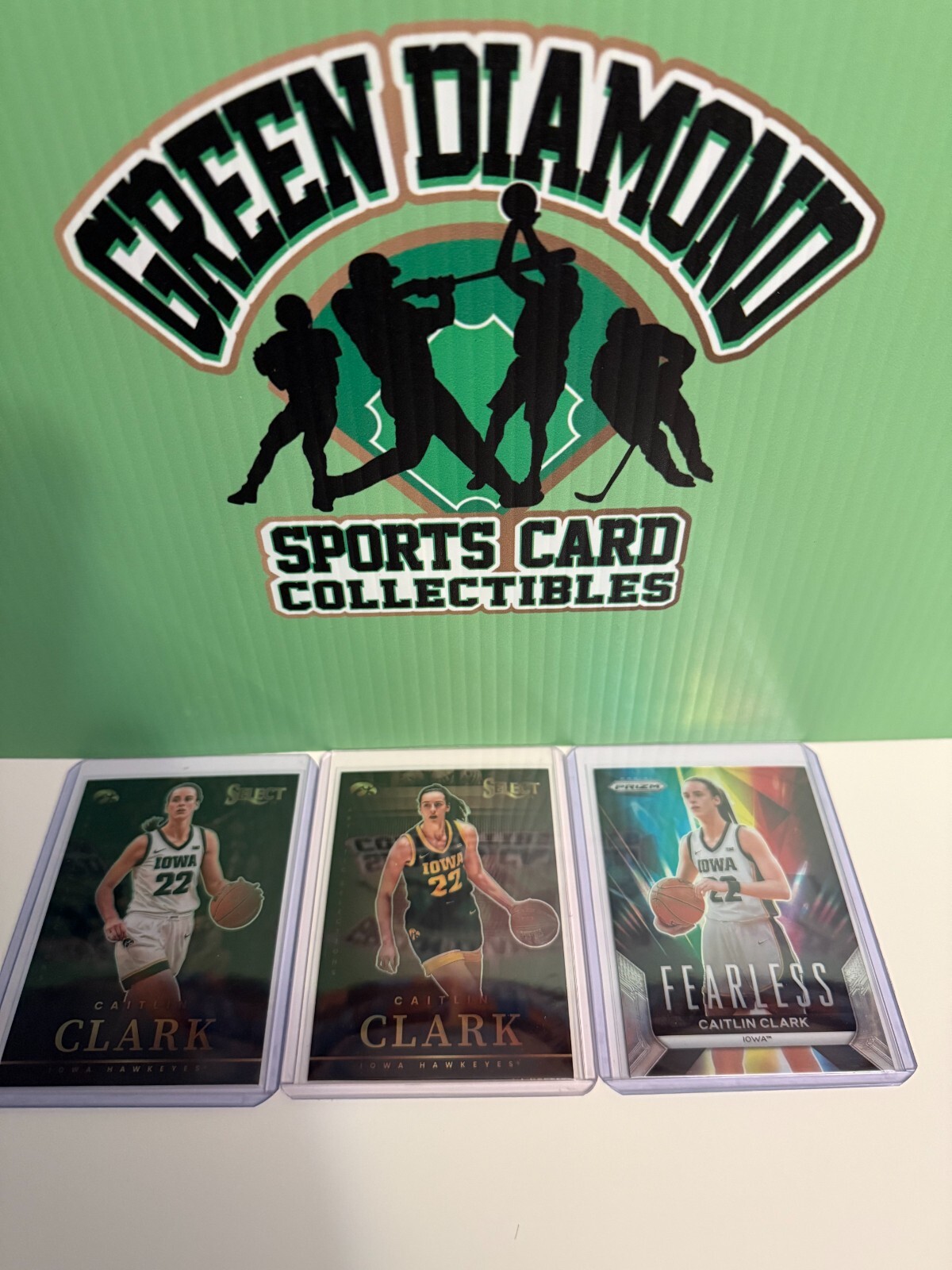 (3) IOWA HAWKEYES CAITLIN CLARK PANINI PRIZM FEARLESS, BLACK & WHITE JERSEY LOT