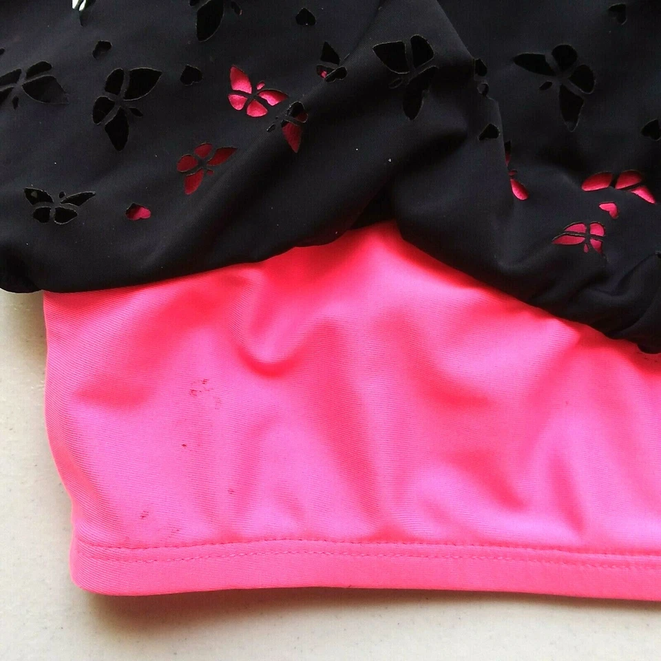 Top de bikini Joe Boxer Juniors rosa/negro recortado - talla mediana Foto 4 de 4