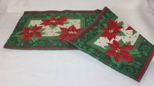 Poinsettias Green/Red Holiday Christmas Tapestry Table Runner 13" X 68"