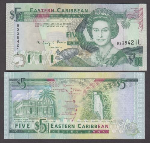 EAST EASTERN CARIBBEAN  P.26L  5 DOLLARS ST. LUCIA PFX B QEII  UNCIRCULATED 2104 - Picture 1 of 1
