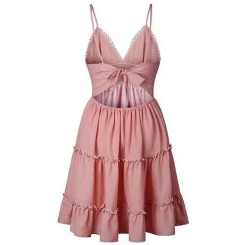 Women Boho Sundress V-Neck Lace Mini Dress Ladies Casual Summer Beach, Very Cute - Picture 17 of 43