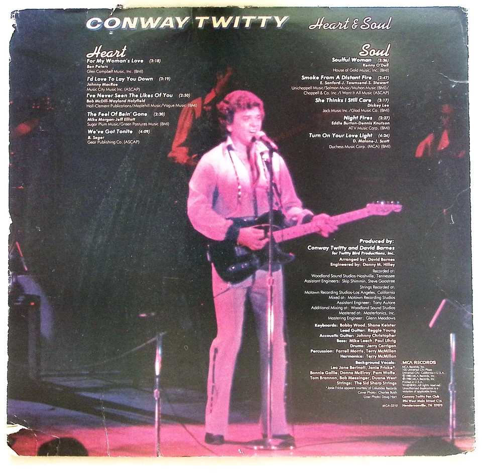 CONWAY TWITTY – HEART & SOUL - MCA RECORDS  VINYL LP 225-20 - Image 2 of 4