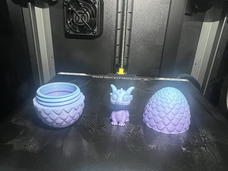 3D printed Purple Fantasy baby Dragon Figurine Set w/ Egg 