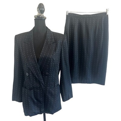 Kasper Double 8 Breasted Pinstriped 2 Piece Skirt Suit Women s Blazer Jacket 8