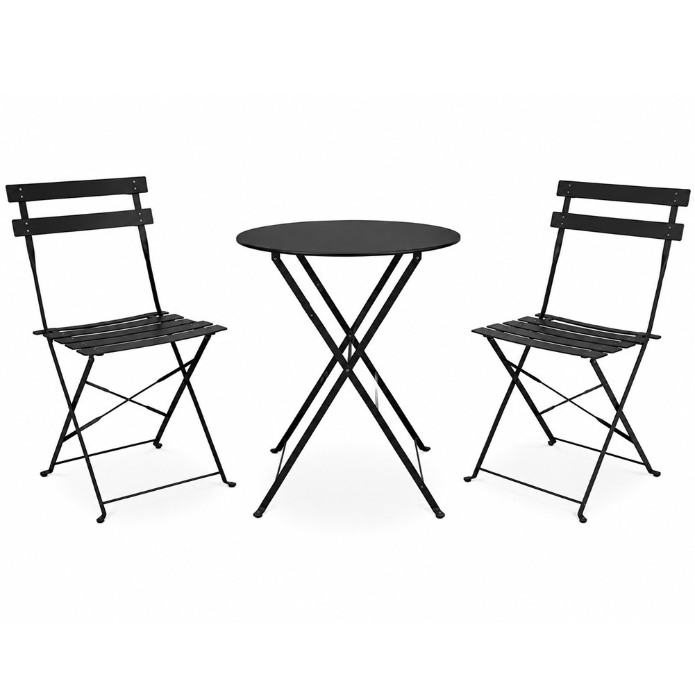 Set 3 Pezzi Giardino Tavolo con 2 Sedie Bistrot Pieghevole Modello Parigi Nero foto 3