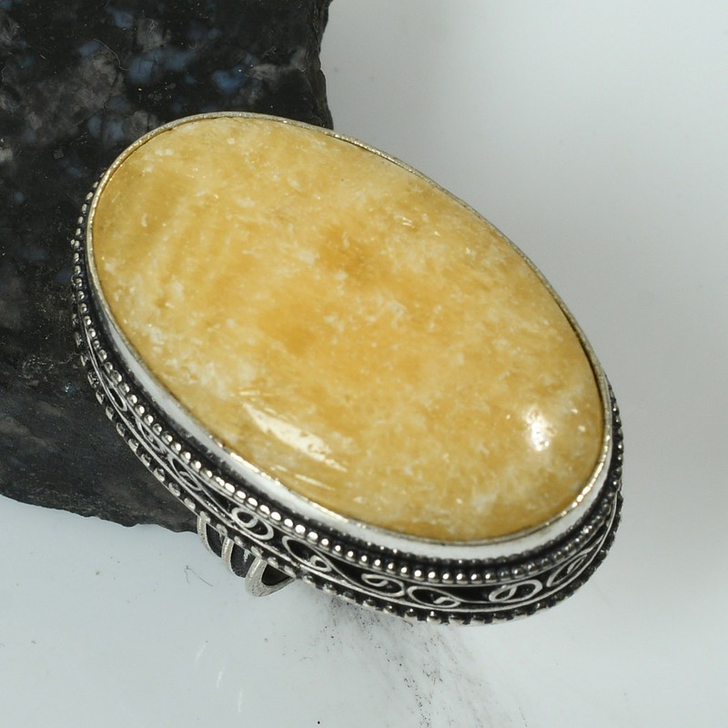 Yellow Lace Agate Gemstone Antique Design Ring Jewelry US Size-7.25 AR 69050