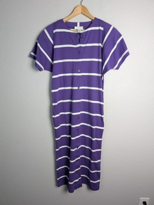 Christian Dior Dress Womens S Purple Midi Shirt Dress Striped Pockets Crew Neck