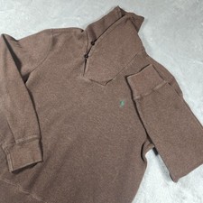 Polo Ralph Lauren Sweater Mens Large Brown Shawl Collar Pullover Cotton Logo