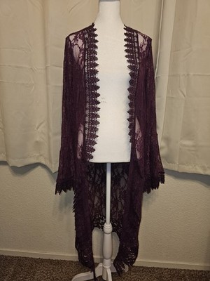 Modcloth Polly Esther Lace Duster Women's Medium Gothic Fairy Burgundy 