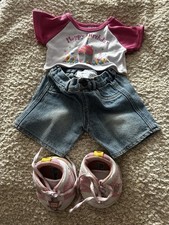 Lot Build a Bear Happy Birthday Shirt and Jeans w/Pink and White Sketchers Shoes