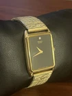 Vintage Seiko Rectangular Tank Style Quartz Watch Black Dial Gold Tone Bracelet