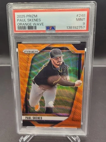 2025 Panini Prizm Paul Skenes Pirates ORANGE WAVE 25/49!! #248 Graded PSA MINT 9