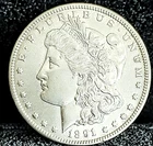 1891 CC Morgan Dollar  AU+++ White Coin. Beautiful Key Date Carson City Coin