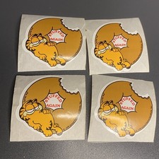 4 Vintage 1970s Garfield The Cat Stickers Donut Stuffed Again Jim Davis