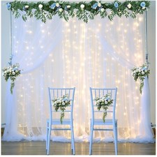 White Tulle Backdrop Curtain with Lights for Parties 10x8ft