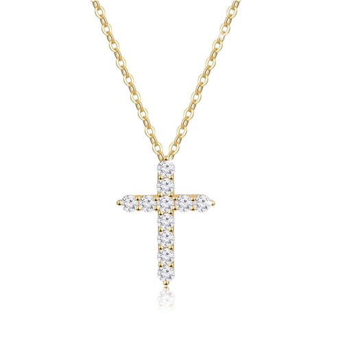 Gold Cross Necklace for Women Cross Pendant Sterling Silver, Small Golden Cro...