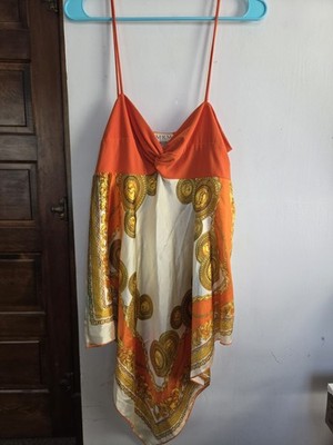 MKM Y2K Vintage Halter Orange Shirt Handkerchief Bottom XL 
