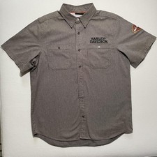 Harley Davidson Shirt Mens XL Brown Workwear Button Up Shop Biker Mechanic