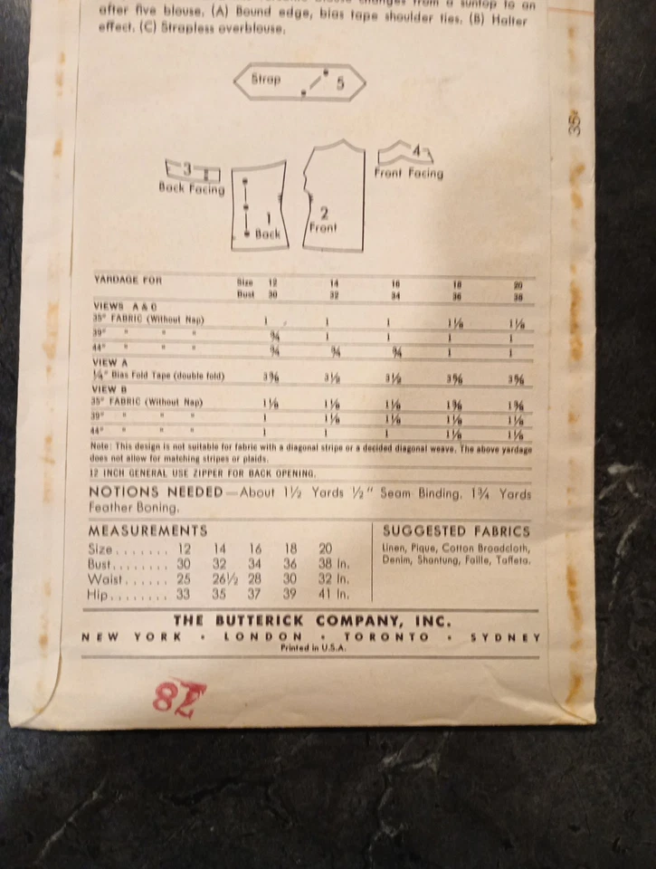 Butterick #7360 Decollete Top W/ Zipper B32 Sz 14 Uncut Sewing Pattern Vtg 1950s - Image 4 of 4