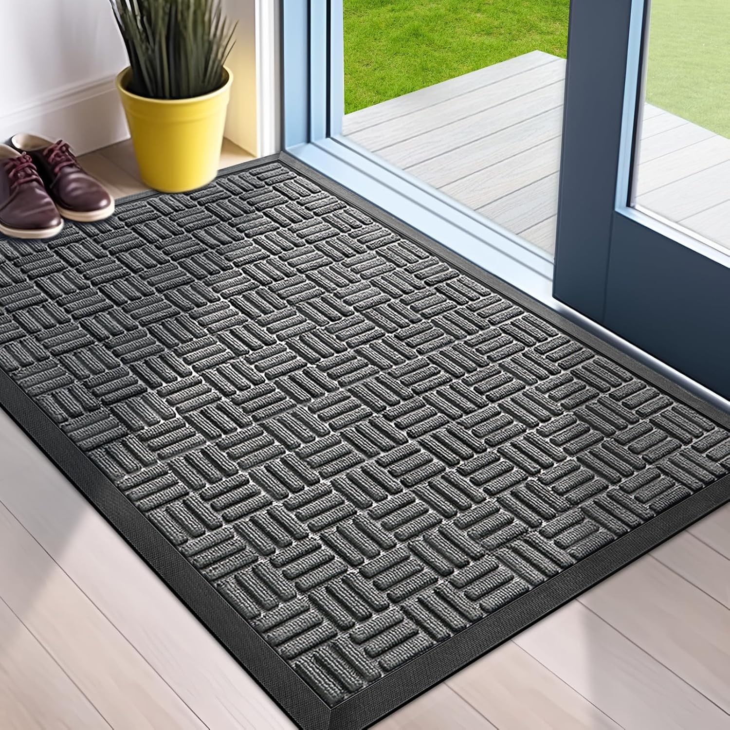 Heavy Duty Durable Welcome Mat for Outdoor Indoor Grey