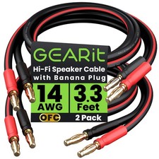 2-Pack 14 Gauge OFC Speaker Cable Wire Banana Plugs for HiFi Sound, Black