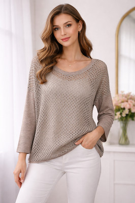 The Ark Women's Top Tunic Knit Crochet Beige Size S Oversized