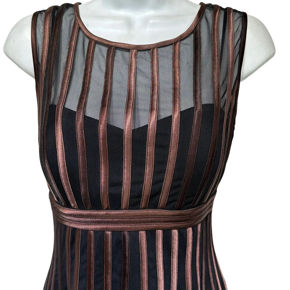 JS Collections Black Brown Sheer Striped Cocktail Dress Size 6 Sleeveless - Image 2 of 4