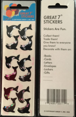 12 packages of Prismatic Whale Stickers, ''Great 7'' Sticker Designs, PPZ4034