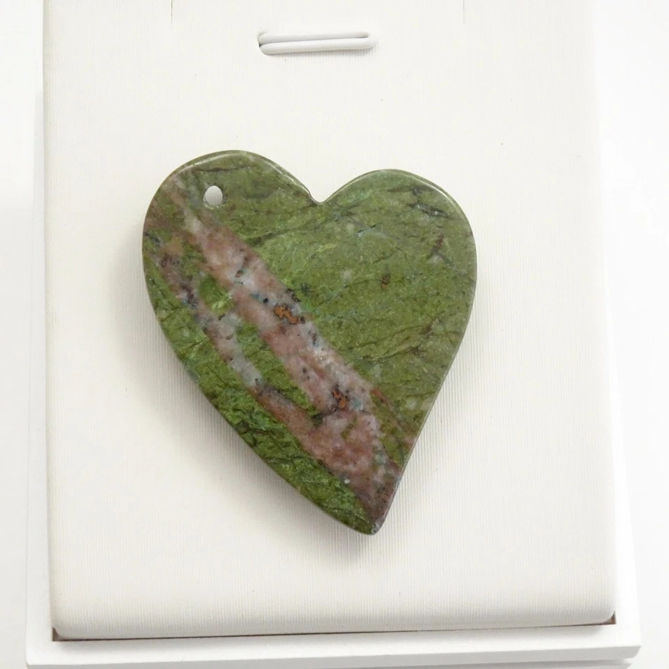 Cuentas colgantes en forma de corazón de jaspe ala de loro - 45x35x7 mm - cuentas de piedra de jaspe Foto 2 de 2