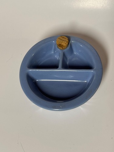 Vtg Ceramic Child Baby Divided Warming FOOD DISH Blue Heavy 50s- 60s Hanscraft