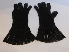  VINTAGE CROCHETED LADIES BLACK COTTON DRESS GLOVES UNLINED SIZE SMALL