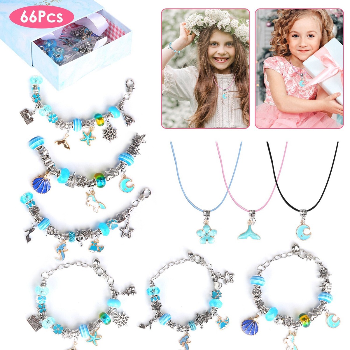 66Pcs Charm Bracelet Making Kit Kids' Jewelry Necklace Making Kits Colorful  DIY
