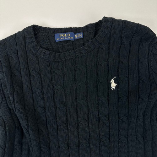 Polo Ralph Lauren Womens Cable-Knit Jumper Size XS Black Crewneck Logo Sweater - Picture 5 of 5